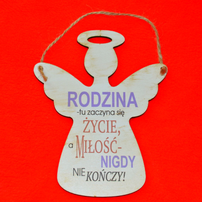 Drewniana zawieszka ANIOŁEK AS01 "rodzina..." nadruk UV